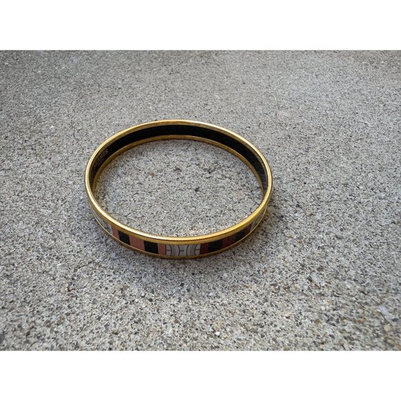 Hermes Gold Printed Enamel Bangle Bracelet 70mm GM Equestrian - Picture 11 of 13